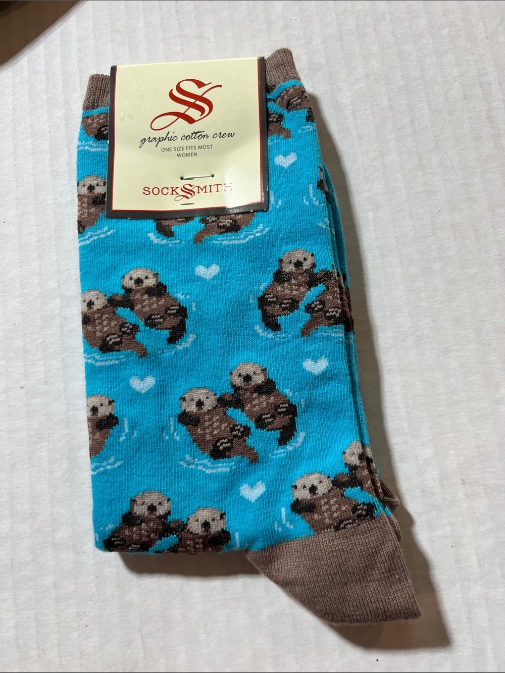 Sock Smith Turquoise Otter Graphic Crew Socks NWT shoe 9-11